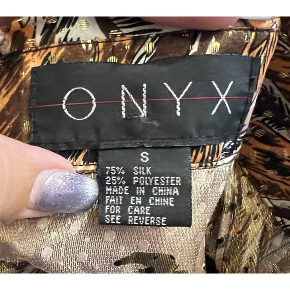 Onyx Metallic Silk Shirt Animal Print Eagle Men's Size Small Vintage NWOT